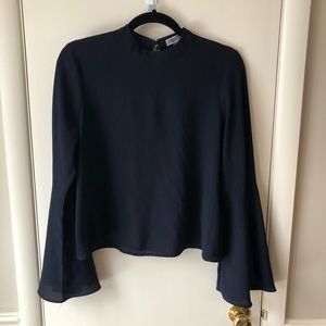 Navy Bell Sleeve Blouse